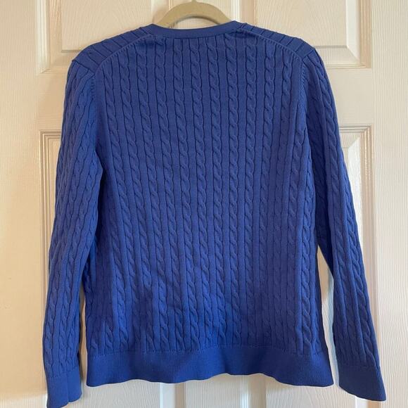 Lands' End Sweater Women's Size XLP Cardigan Sweater Blue Cablenknit V-Neck - Picture 2 of 12